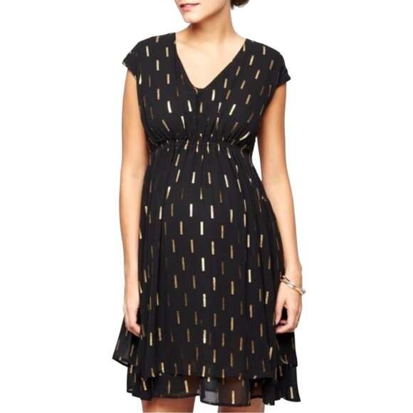 Collective Concepts Metallic Cocktail Maternity Party Dress Black Gold Women's S - Picture 4 of 11